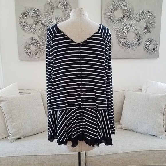 Free People StripedTangerine Tee sz large - Picture 6 of 8